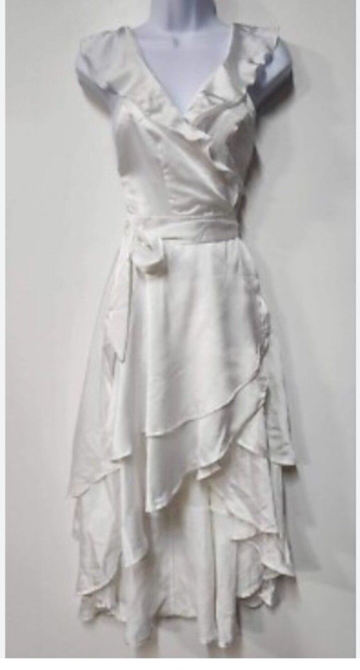 3XL NEW Whitney Satin Hi-lo Ruffled Midi Dress White Silky Summer Wrap Sundress